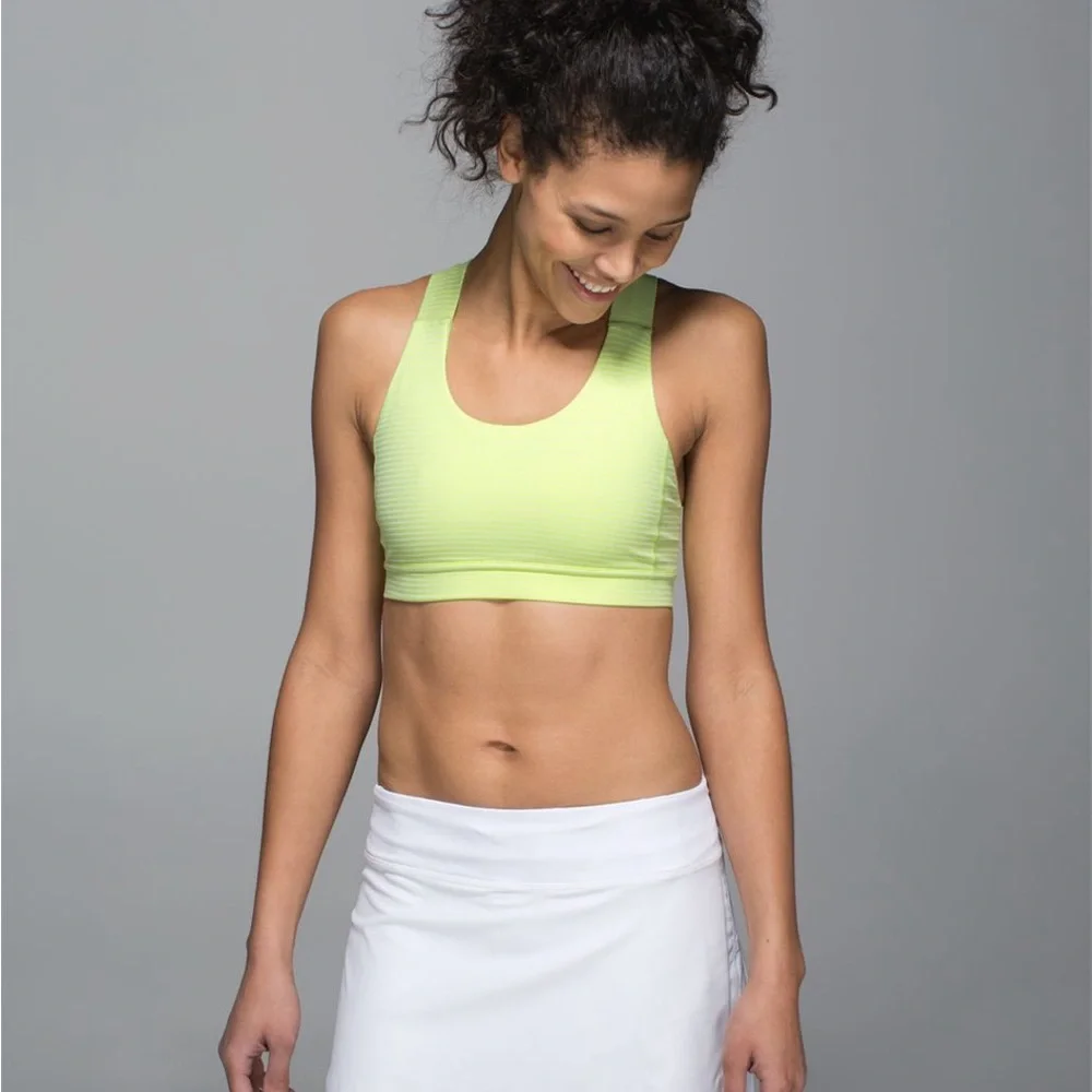 ✅ Lululemon All Sport Bra Adjustable Hyper Stripe Mint Zest Medium Support